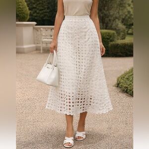Silvia‎ Tcherassi White Eyelet Midi Skirt Size Small